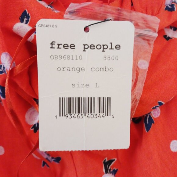 Free People Like A Lady Linen Blend Mini Dress Orange Large Fruit Ruffles NWT - Picture 10 of 12